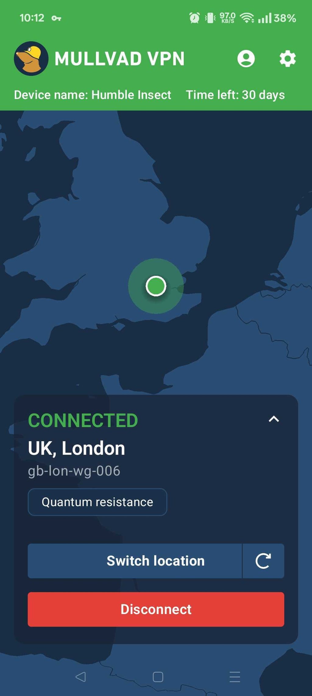 Mullvad VPN on an Android device