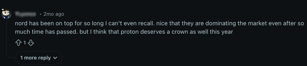 Reddit user comments on NordVPN