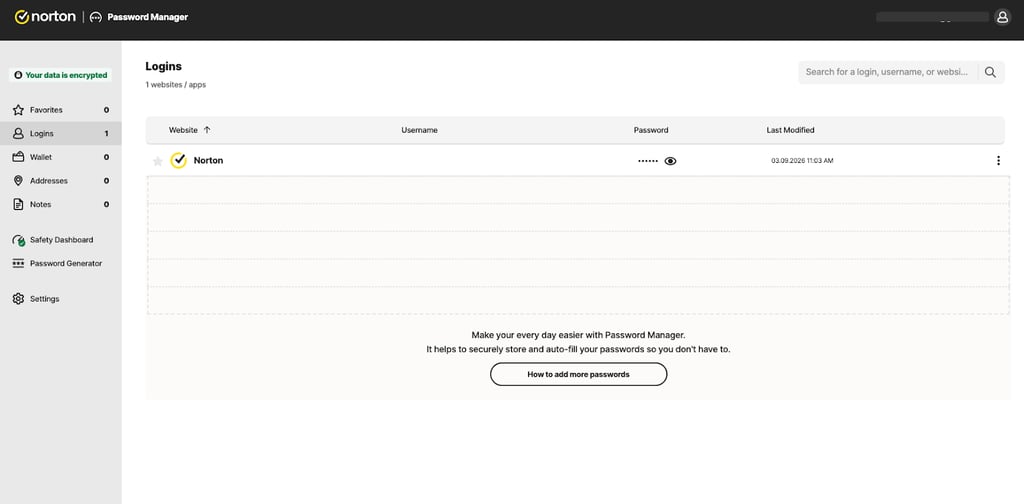 Norton's free password manager software