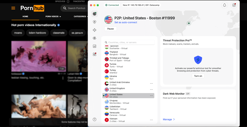 Pornhub unblocked with NordVPN's Boston server
