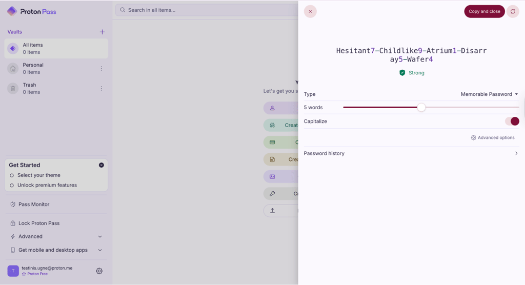 Proton Pass password generator app view