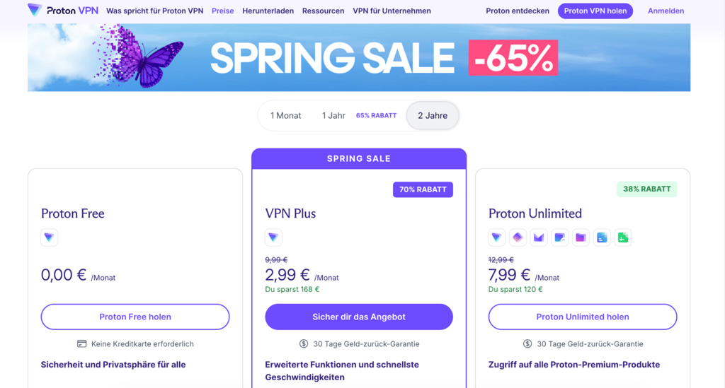 Proton VPN Planpreise