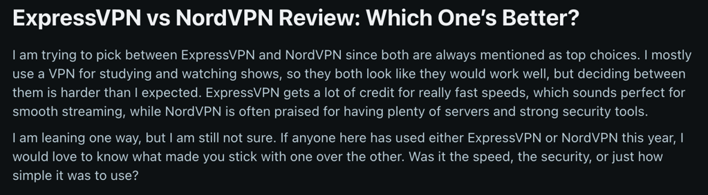Reddit comments about NordVPN and ExpressVPN: which is better
