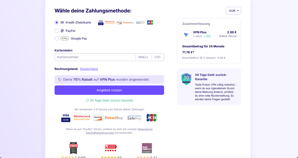 Wende den Proton-VPN-Gutscheincode beim Bezahlen an