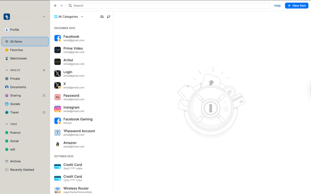 1Password app all items view