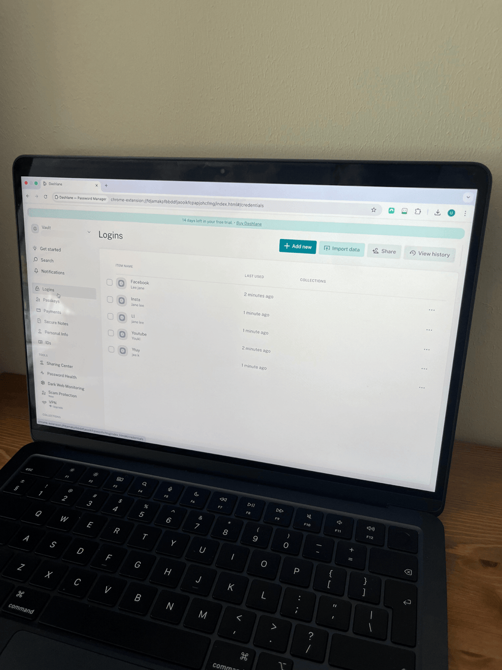 Dashlane interface desktop view