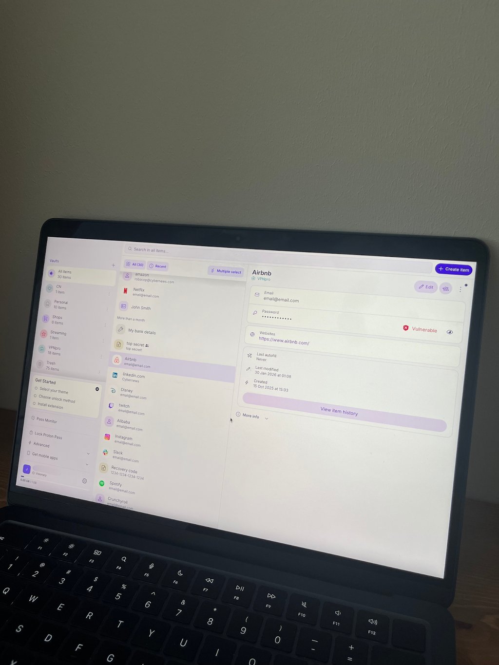 Proton Pass interface desktop view