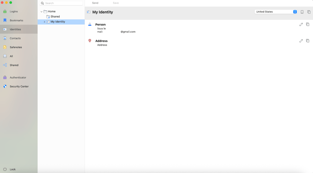 RoboForm app identities section