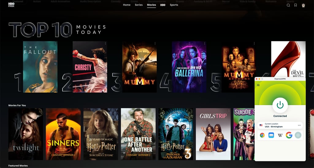 HBO Max accessed with ExpressVPN