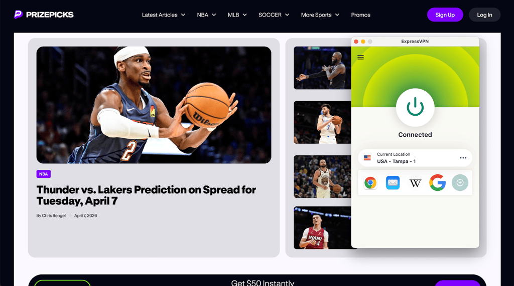 Accessing PrizePicks for NBA games using ExpressVPN