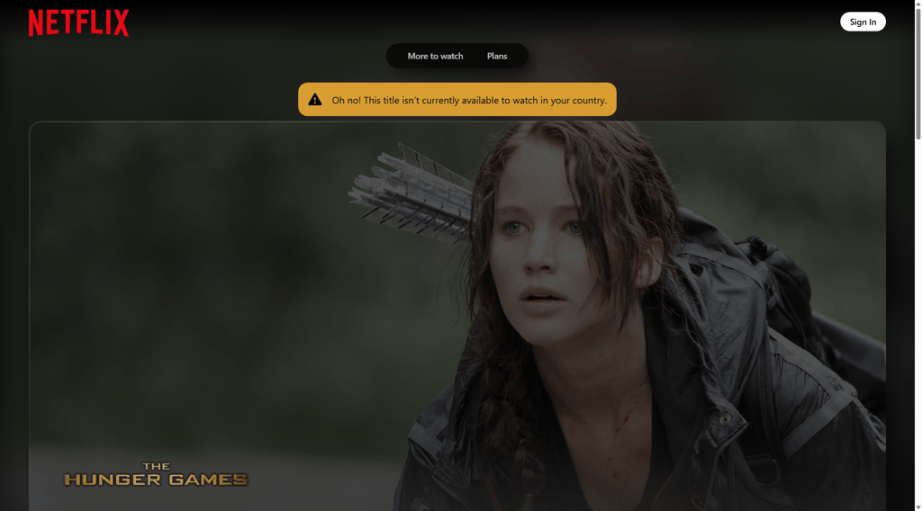 Netflix content not available in your location pop-up