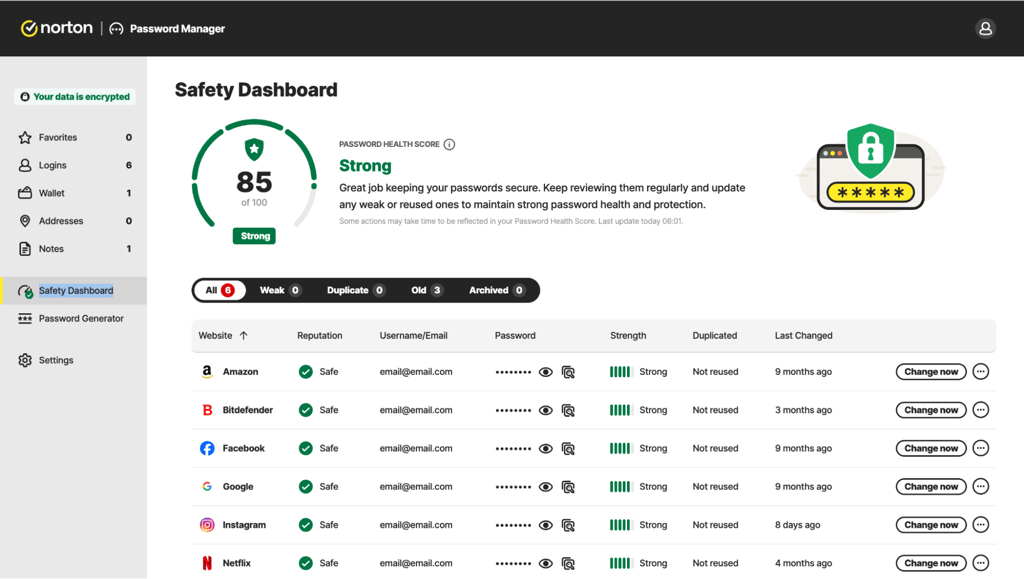 Norton 360 dashboard as part of usability testing