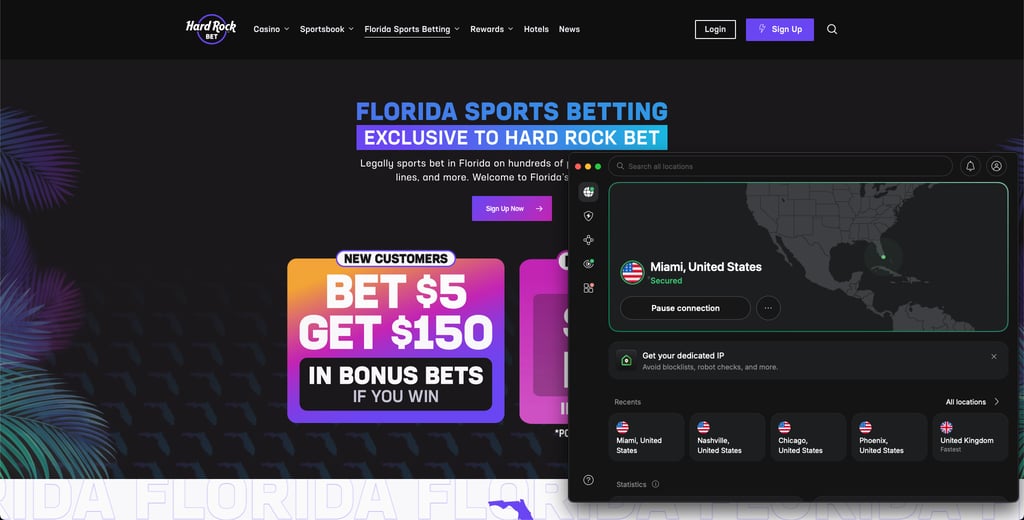 Hard Rock Bet accessed with NordVPN