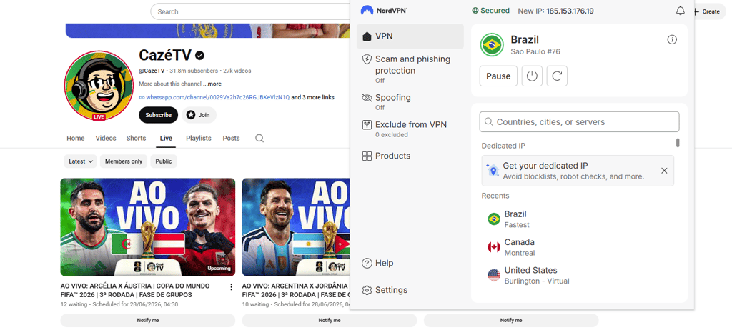 CazeTV unblocked with NordVPN