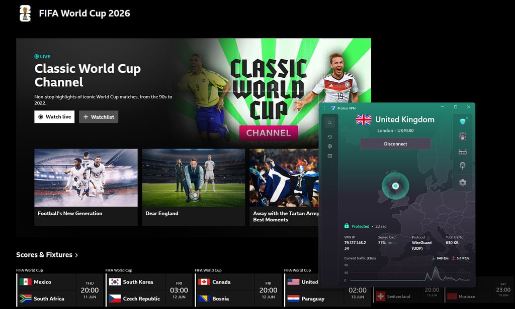 Using Proton VPN to unblock BBC iPlayer for free World Cup access