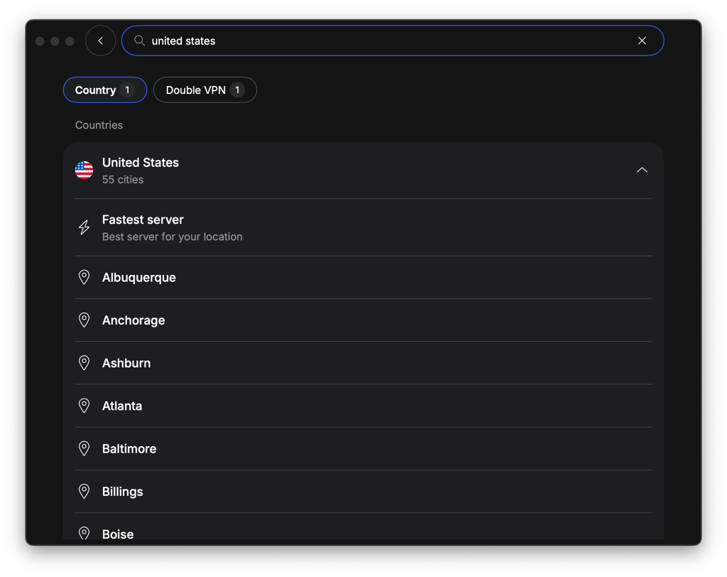 selected country USA nordvpn