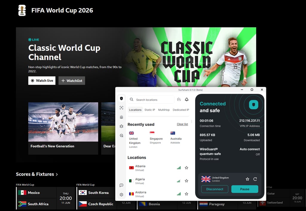 Surfshark unblocking BBC iPlayer in the UK for World Cup streams