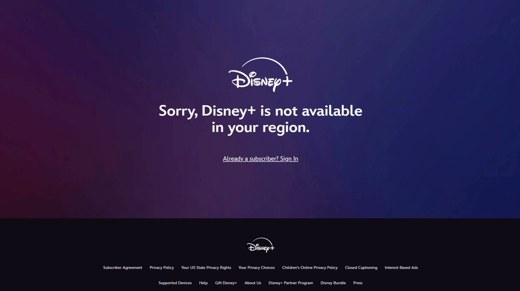 Disney Plus region error