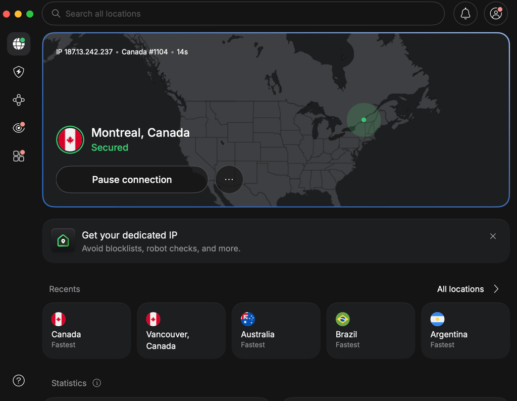 NordVPN app interface