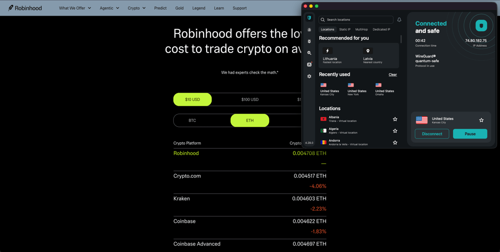 Surfshark unblocking Robinhood platform