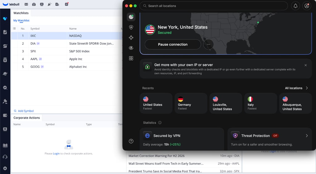 WeBull unblocked with NordVPN