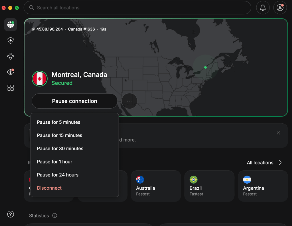 nordvpn disconnect button