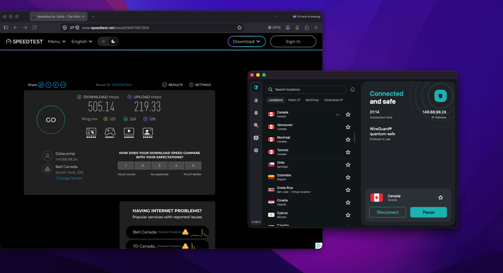 Surfshark Toronto server speed test