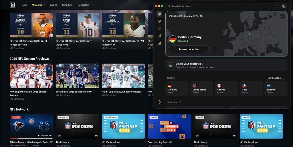 DAZN unblocked with NordVPN