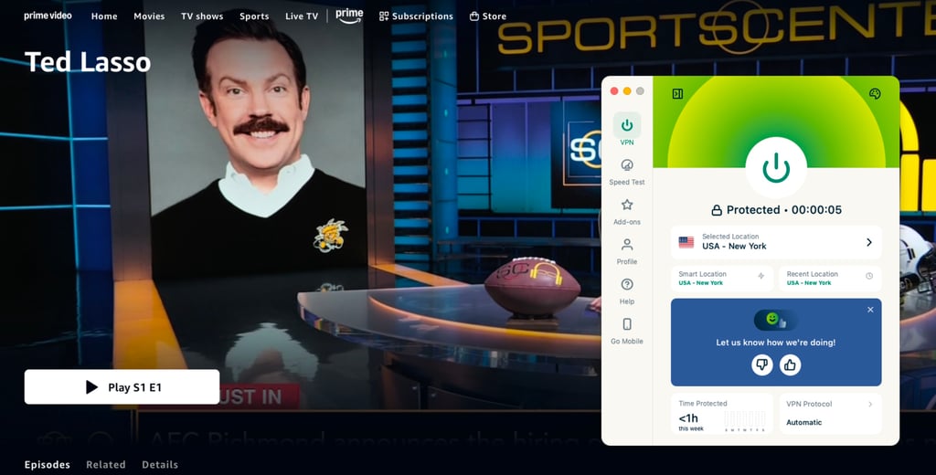 Amazon Prime Video US unlocked with ExpressVPN on macOS