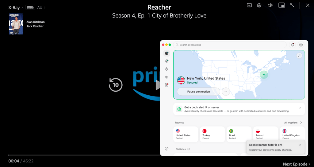 Amazon Prime Video US unlocked with NordVPN on macOS