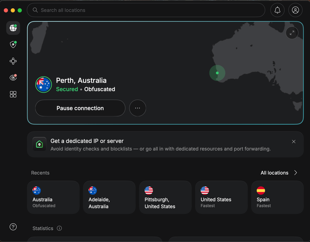 NordVPN connected to Australia