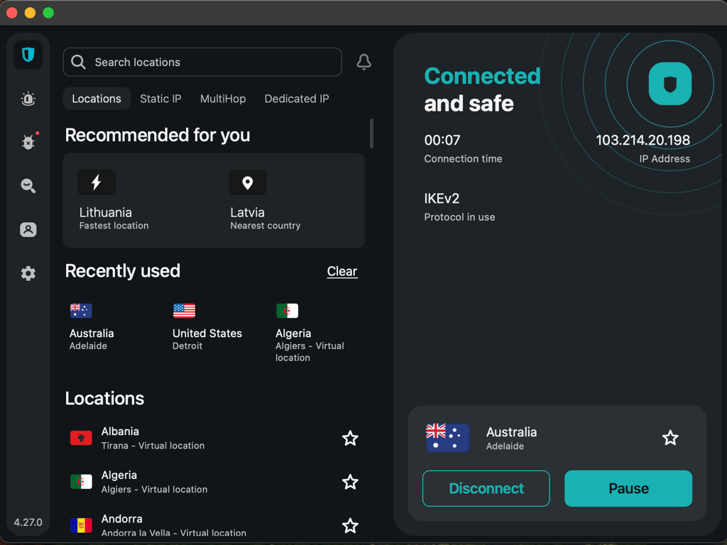 Surfshark connected to Australia