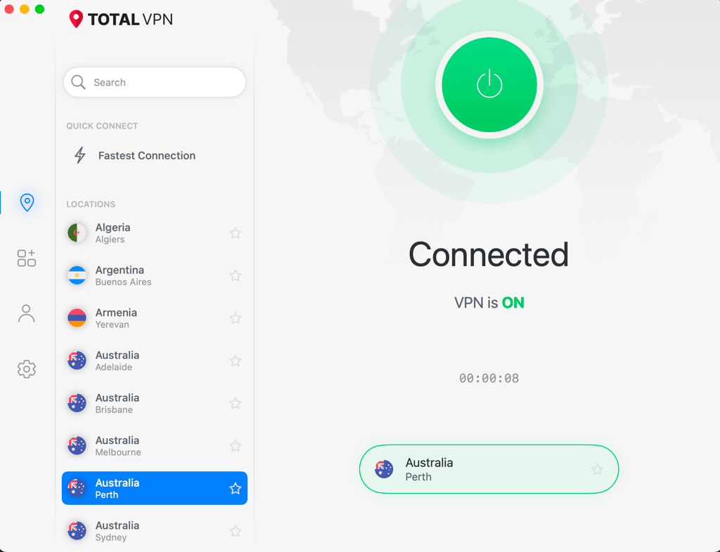 TotalVPN connected to Australia