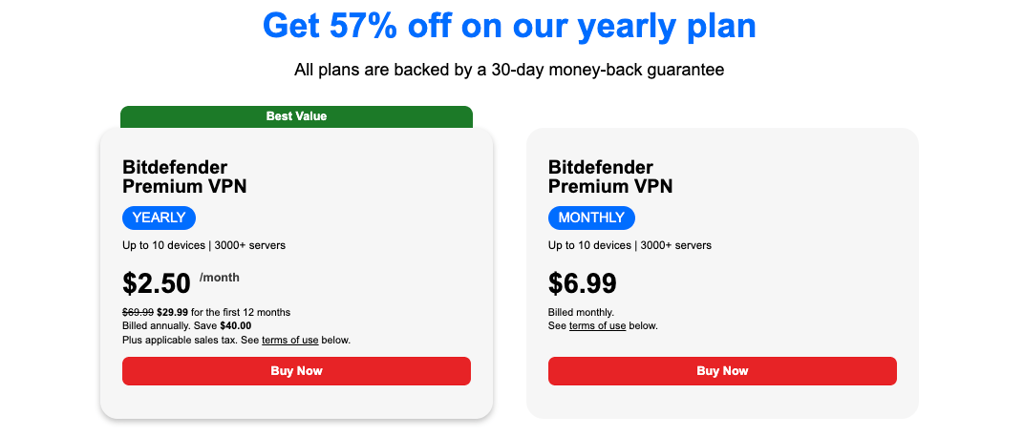 Bitdefender VPN BF pricing deals