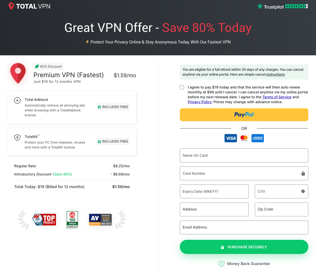 TotalVPN BF checkout