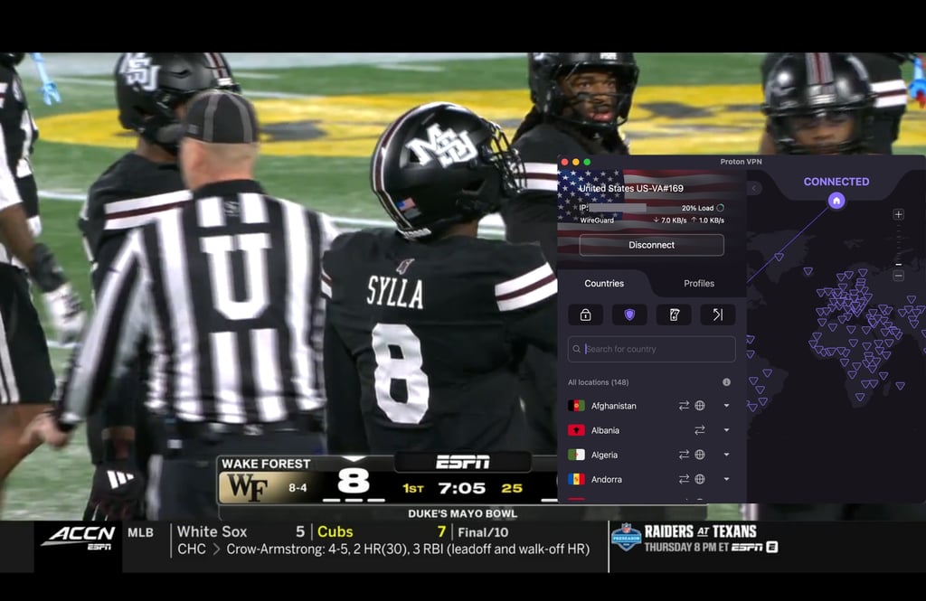 ESPN stream with Proton VPN US connection
