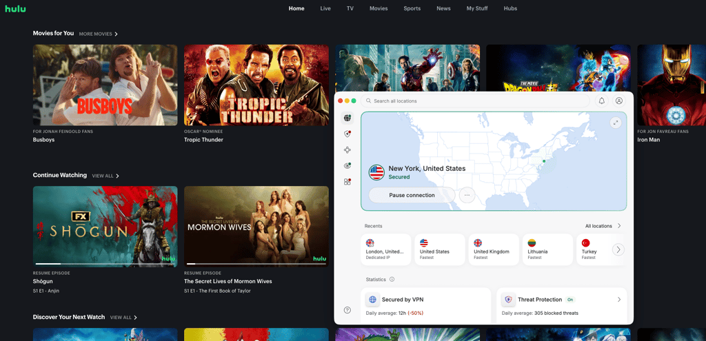 NordVPN working with Hulu on a US server