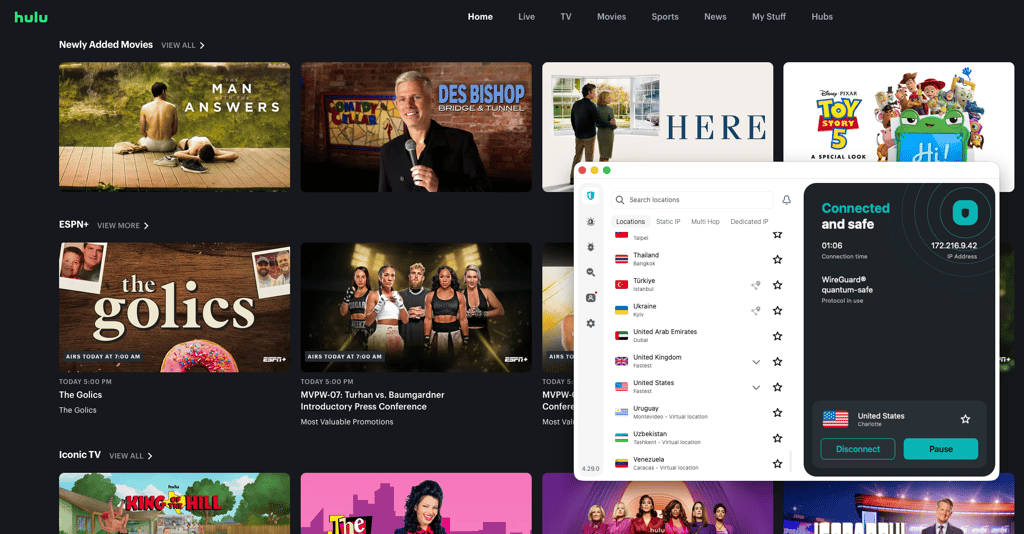 Accessing Hulu with Surfshark US server