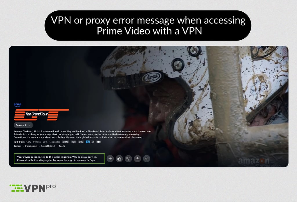Prime Video VPN or proxy error message