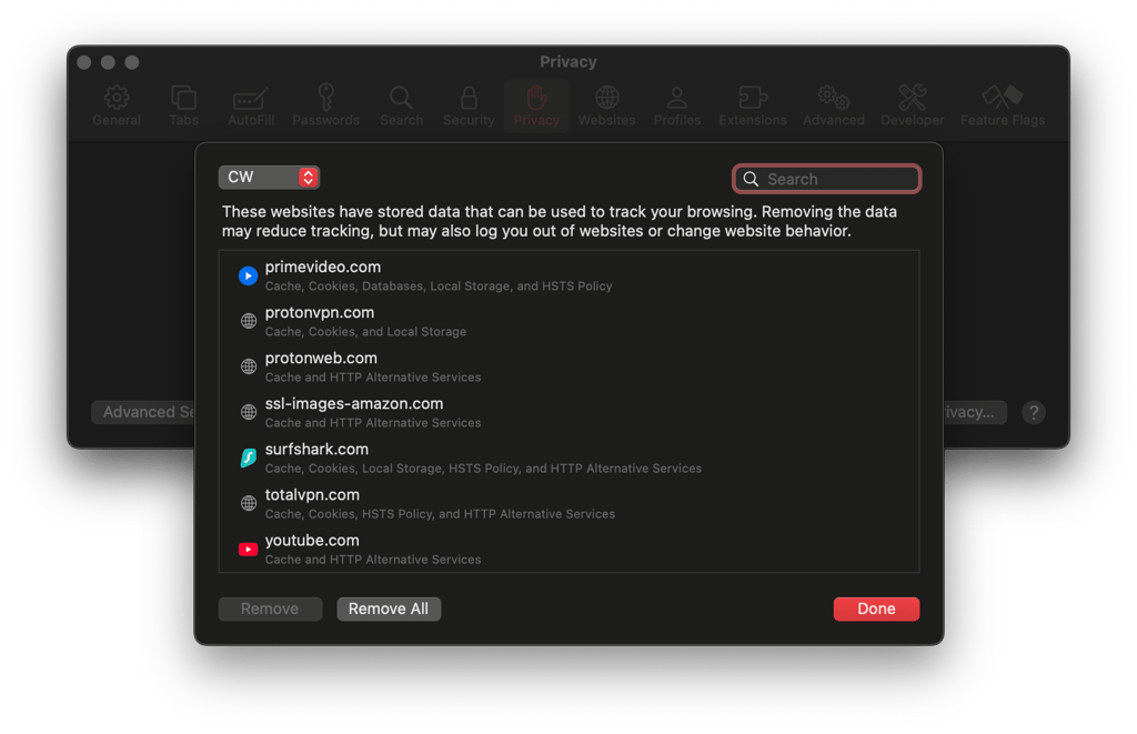 Clear Prime Video cache and cookies in Safari