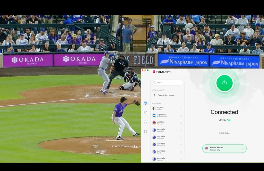 TotalVPN connected to Kansas City for ESPN streaming