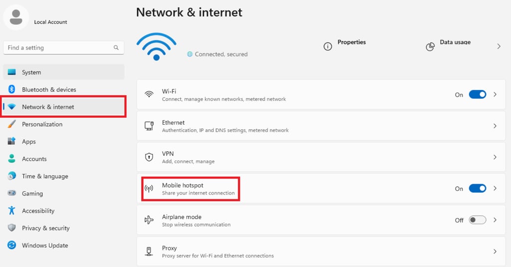 Wifi hotspot settings