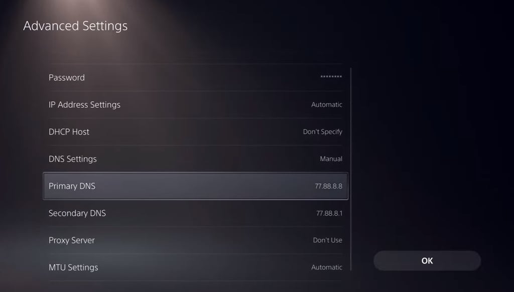 PS5 settings for DNS