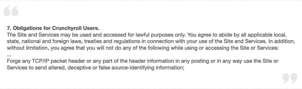 Crunchyroll VPN ban