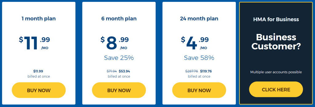 HideMyAss VPN pricing