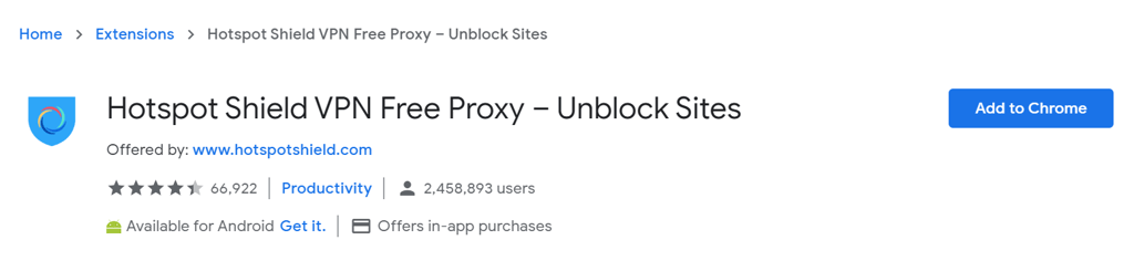 Hotspot Shield VPN application pour Chrome