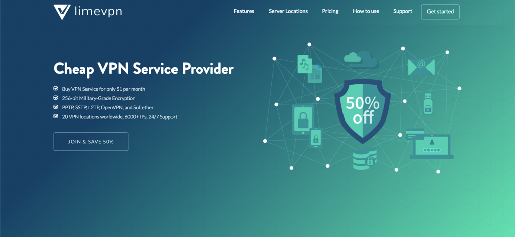 limevpn homepage screenshot