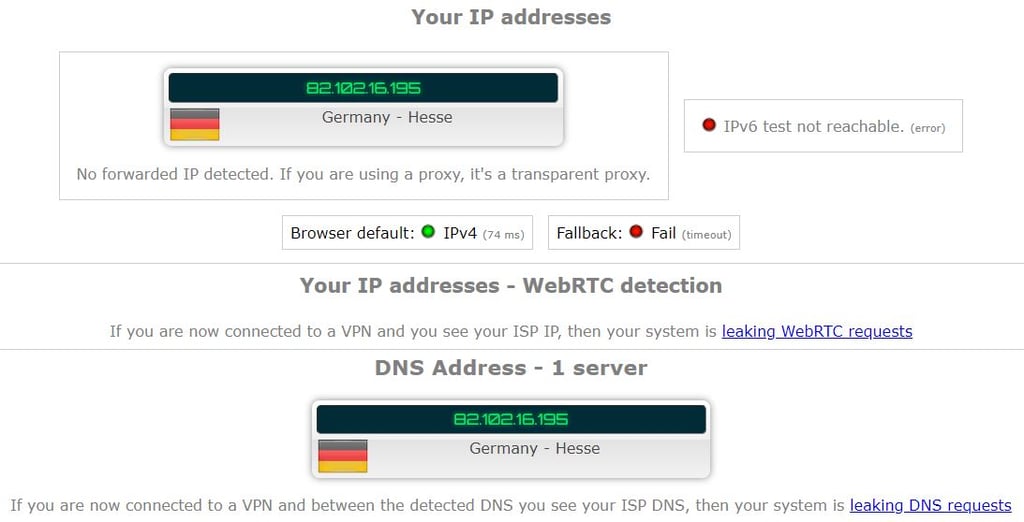Proton VPN leak test