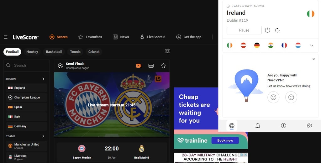 Ver Real vs Bayern gratis (LiveScore)