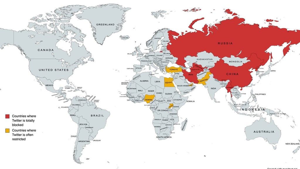 Regions where Twitter is banned or restricted